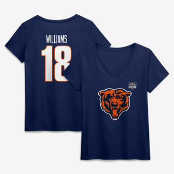 Women's Caleb Williams Navy Chicago Bears USA 250 Name & Number V-Neck T-Shirt