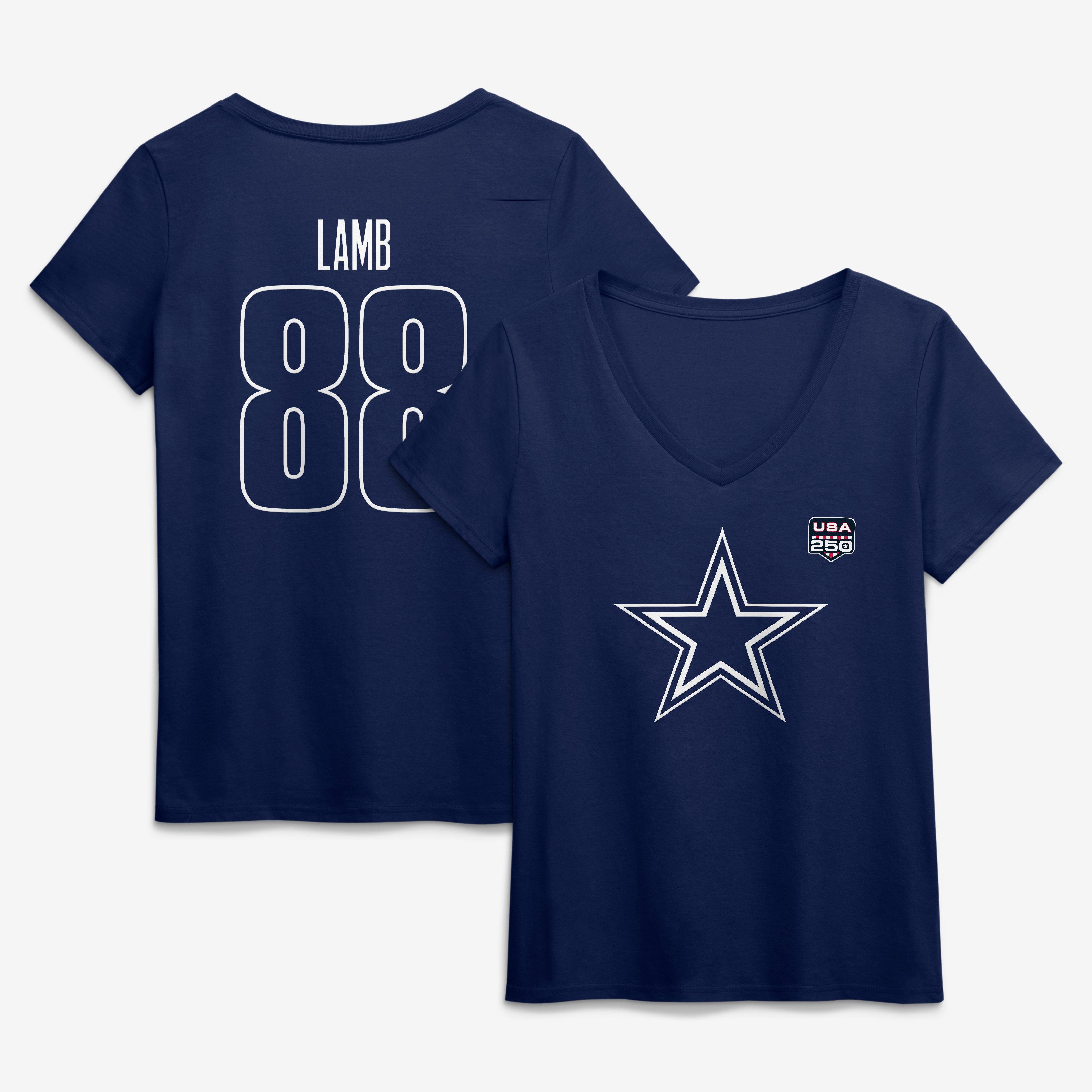 Women's CeeDee Lamb Navy Dallas Cowboys USA 250 Name & Number V-Neck T-Shirt