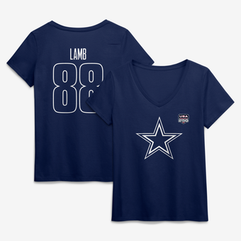Women's CeeDee Lamb Navy Dallas Cowboys USA 250 Name & Number V-Neck T-Shirt