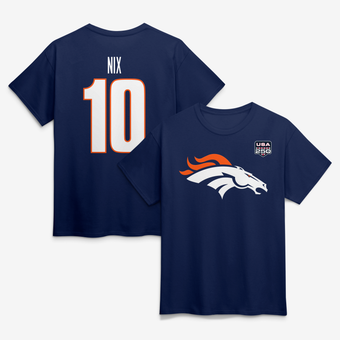 Men's Bo Nix Navy Denver Broncos USA 250 Name & Number T-Shirt