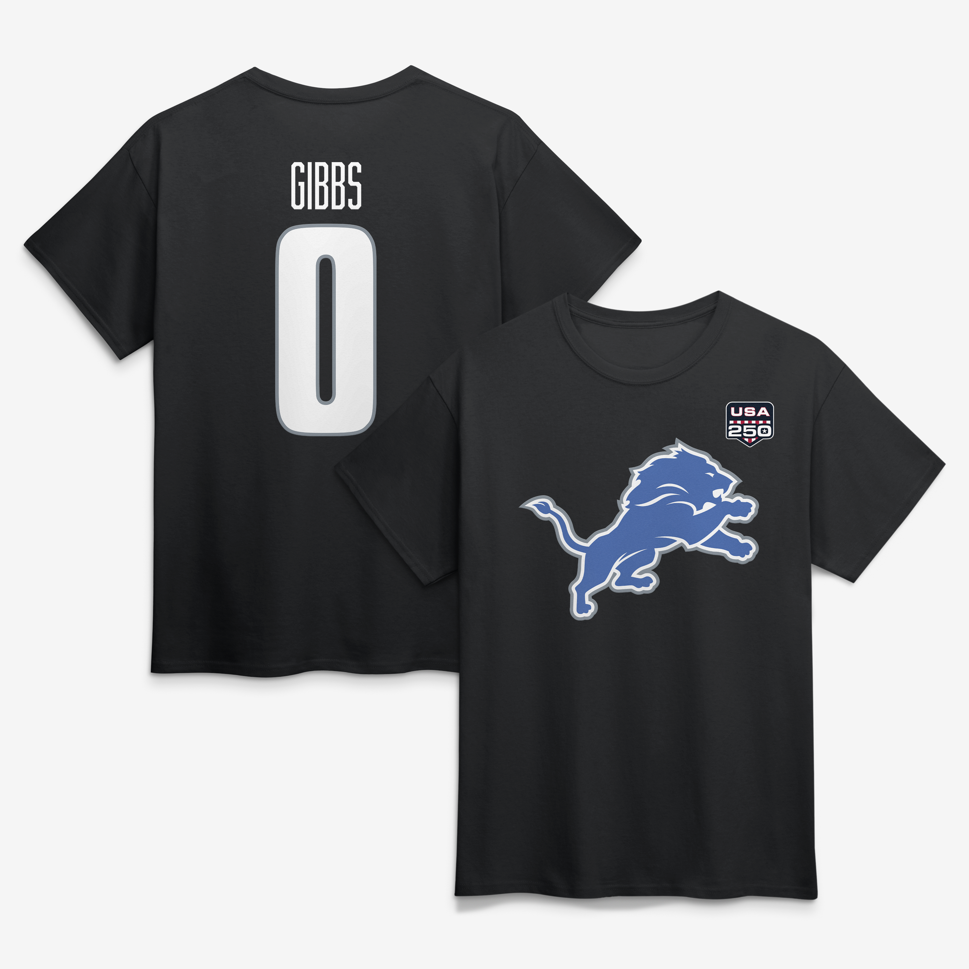 Men's Jahmyr Gibbs Black Detroit Lions USA 250 Name & Number T-Shirt