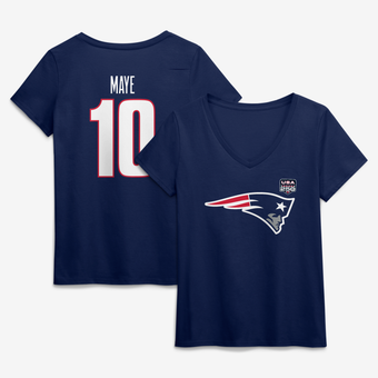 Women's Drake Maye Navy New England Patriots USA 250 Name & Number V-Neck T-Shirt