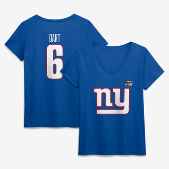 Women's Jaxson Dart Royal New York Giants USA 250 Name & Number V-Neck T-Shirt