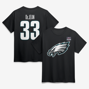 Men's Cooper DeJean Black Philadelphia Eagles USA 250 Name & Number T-Shirt