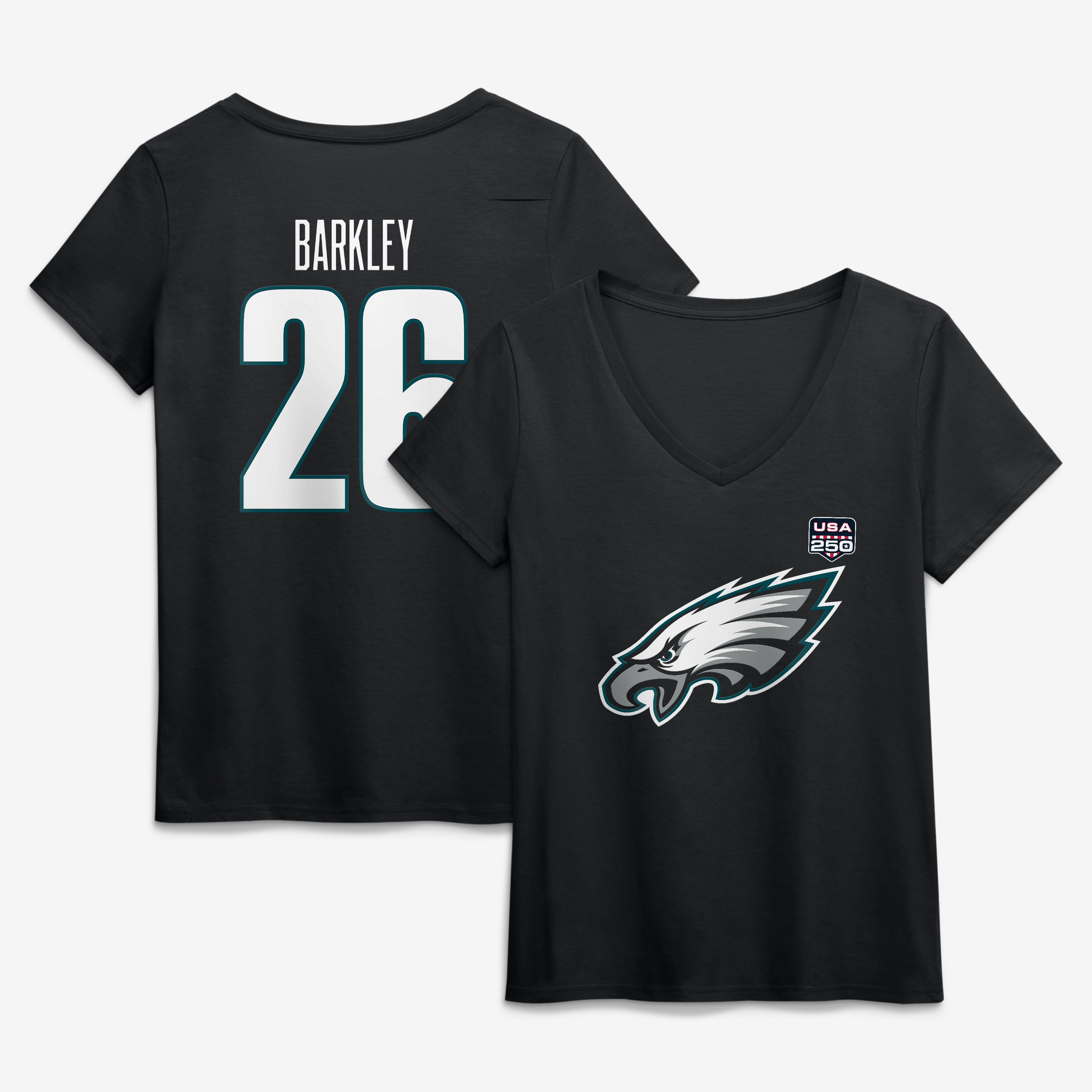 Women's Saquon Barkley Black Philadelphia Eagles USA 250 Name & Number V-Neck T-Shirt