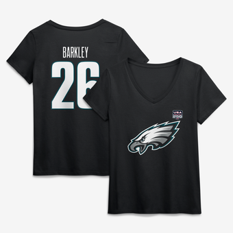 Women's Saquon Barkley Black Philadelphia Eagles USA 250 Name & Number V-Neck T-Shirt
