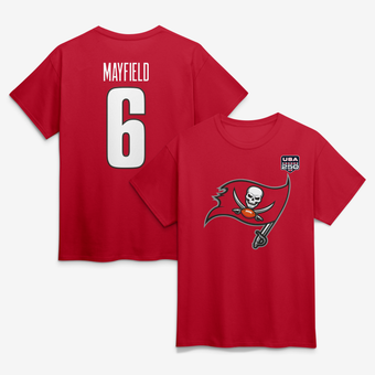 Men's Baker Mayfield Cardinal Tampa Bay Buccaneers USA 250 Name & Number T-Shirt