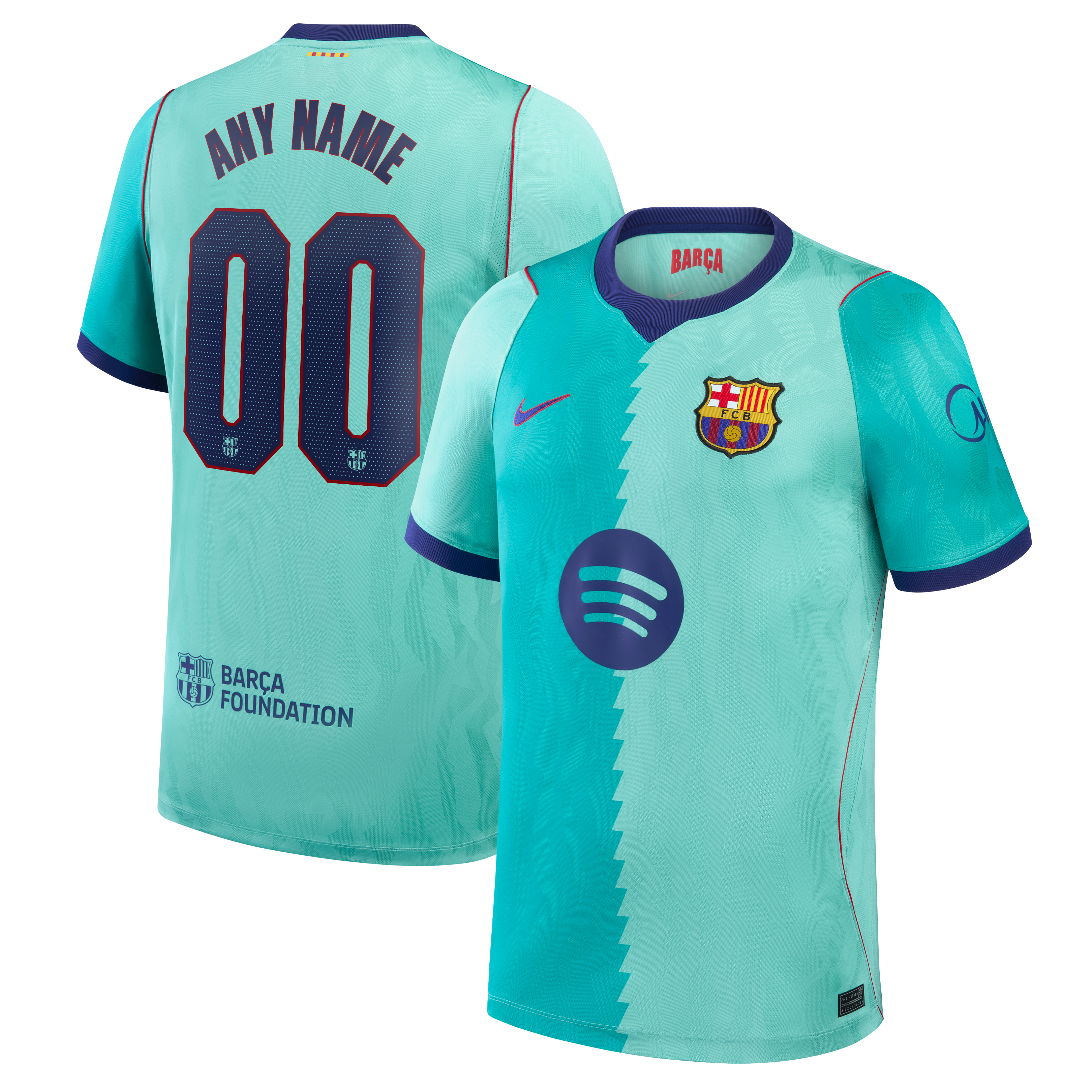 Men's Nike  Turquoise Barcelona 2026/27 Third Stadium Replica Custom Jersey