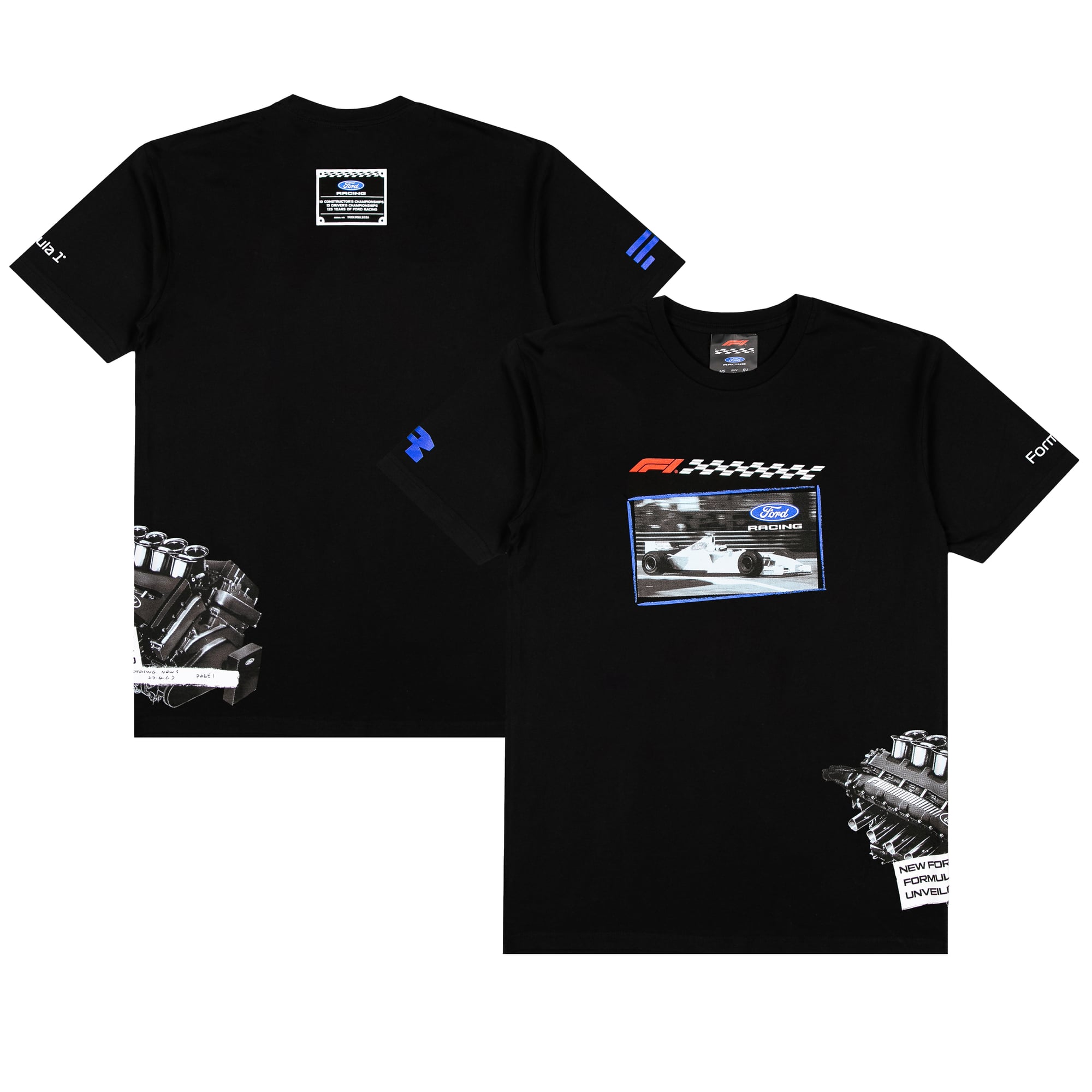 Schwarzes Herren-F1 x Ford Debüt-T-Shirt
