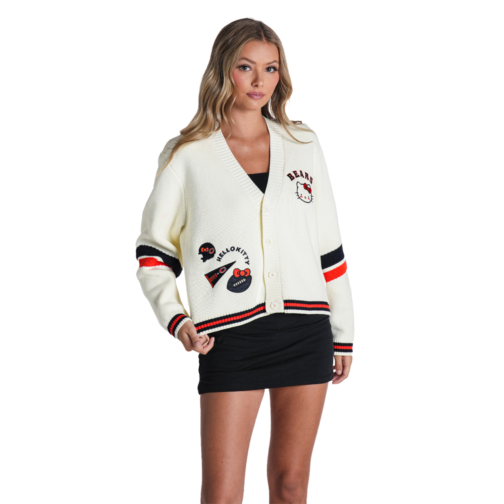 Women's The Wild Collective x Hello Kitty Cream Chicago Bears Full-Button Cardigan