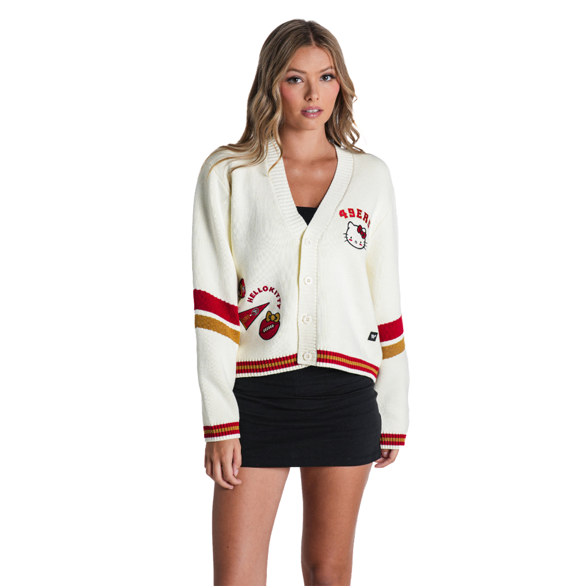 Women's The Wild Collective x Hello Kitty Cream San Francisco 49ers Full-Button Cardigan