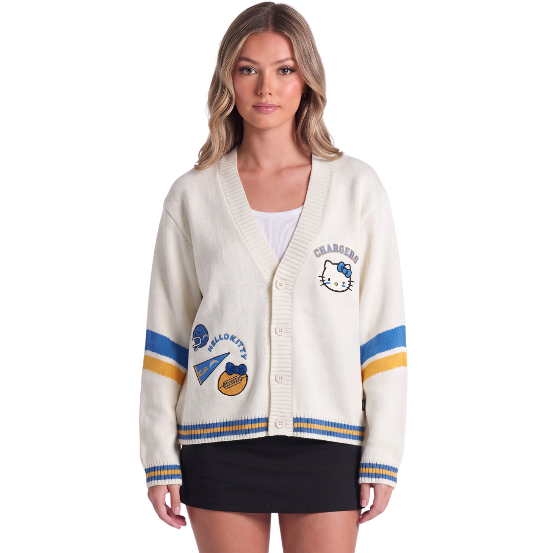Women's The Wild Collective x Hello Kitty Cream Los Angeles Chargers Full-Button Cardigan