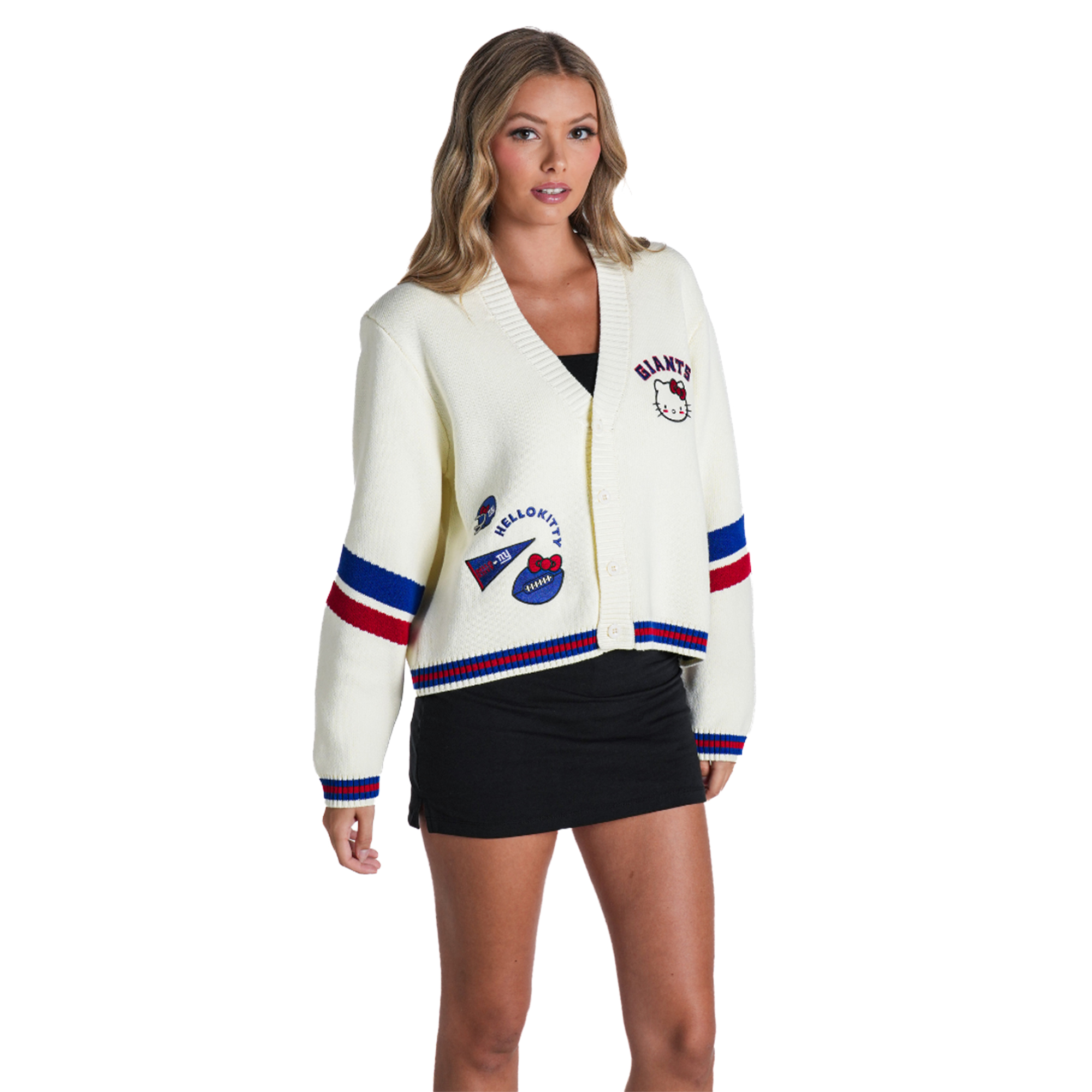Women's The Wild Collective x Hello Kitty Cream New York Giants Full-Button Cardigan