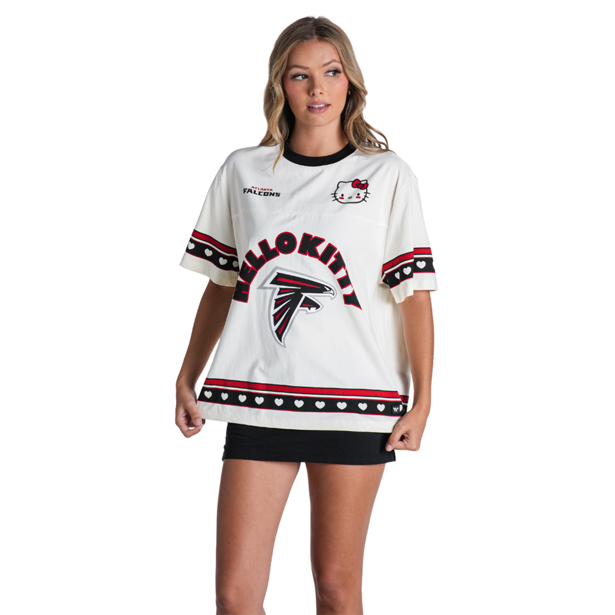 Women's The Wild Collective x Hello Kitty Cream Atlanta Falcons Oversized T-Shirt
