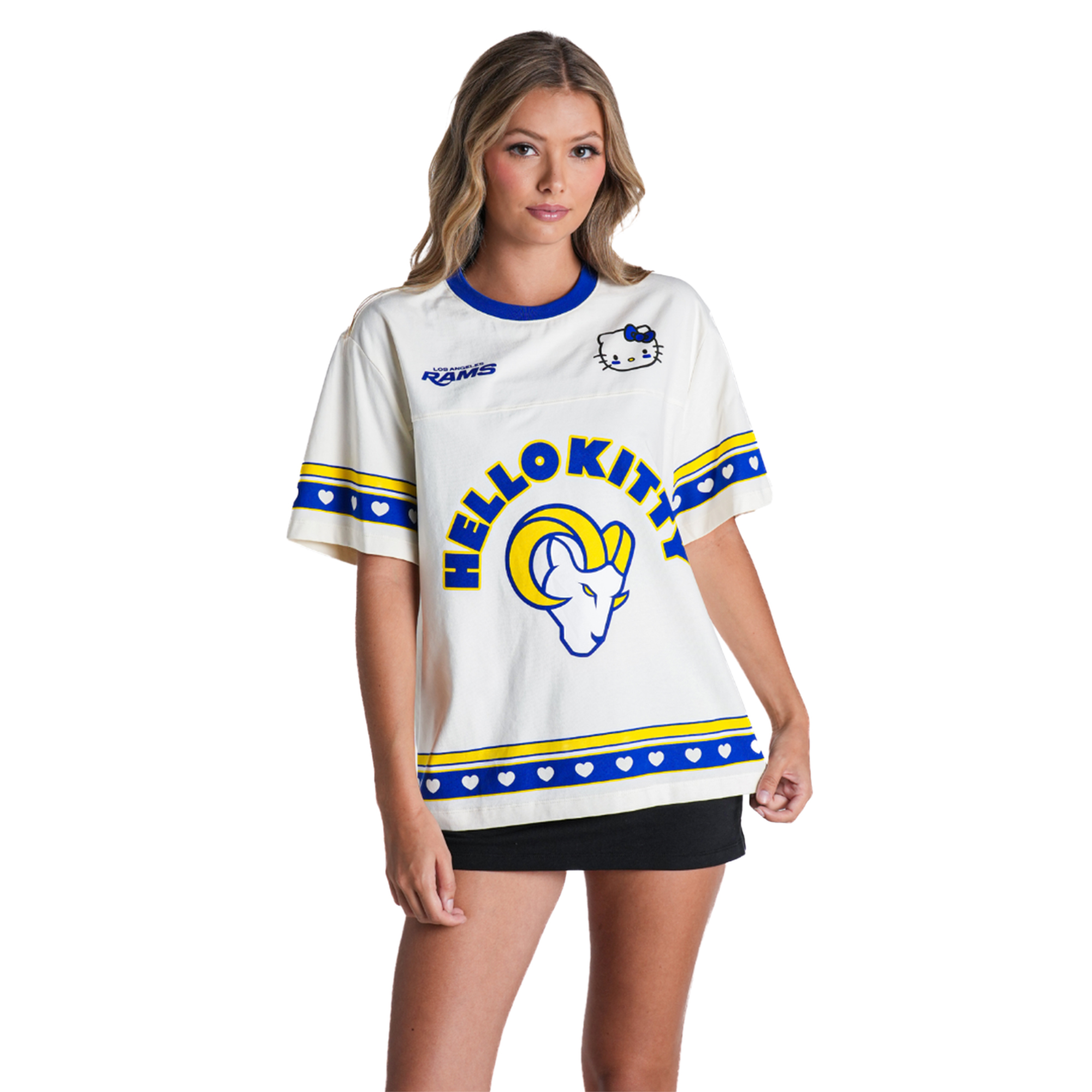 Women's The Wild Collective x Hello Kitty Cream Los Angeles Rams Oversized T-Shirt