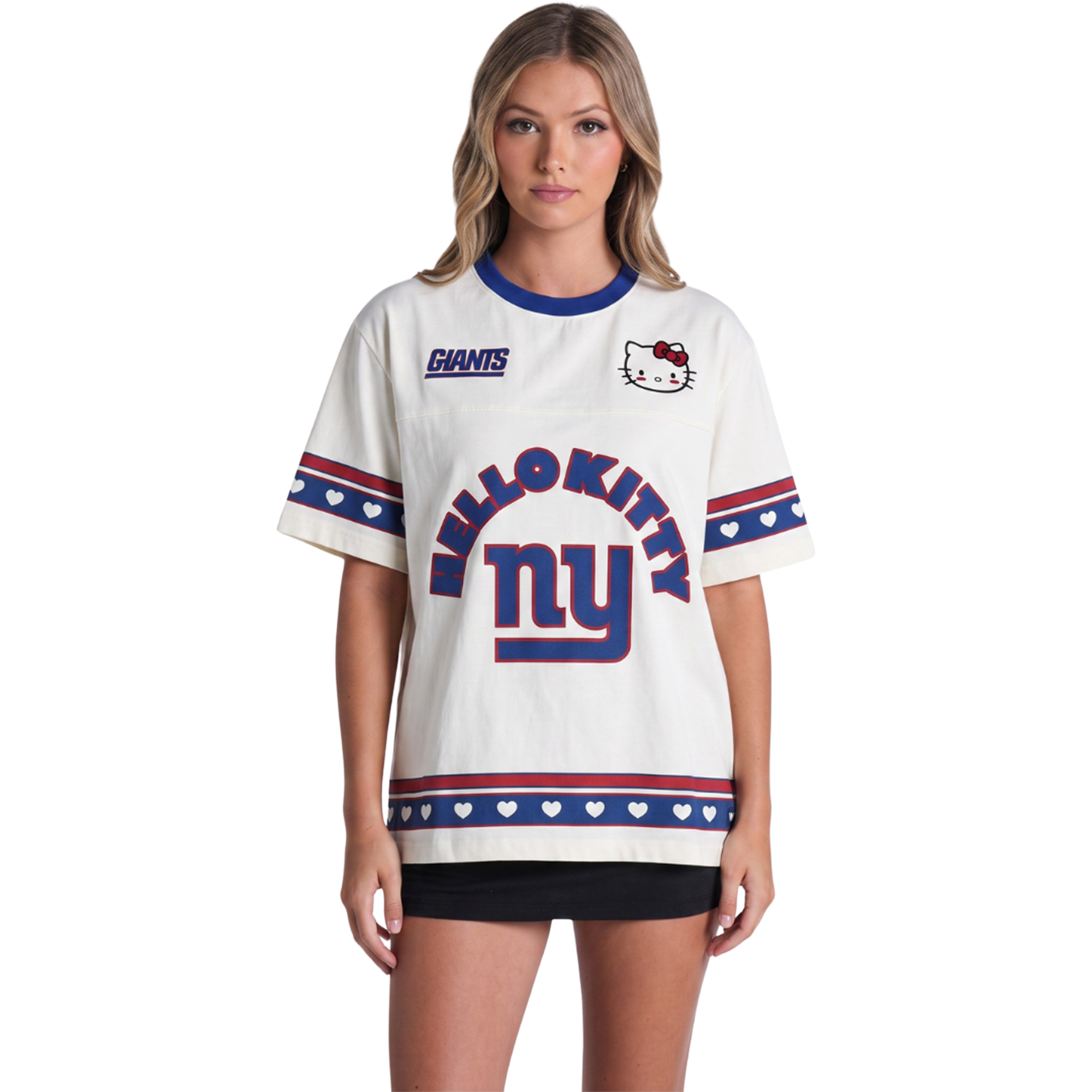 Women's The Wild Collective x Hello Kitty Cream New York Giants Oversized T-Shirt