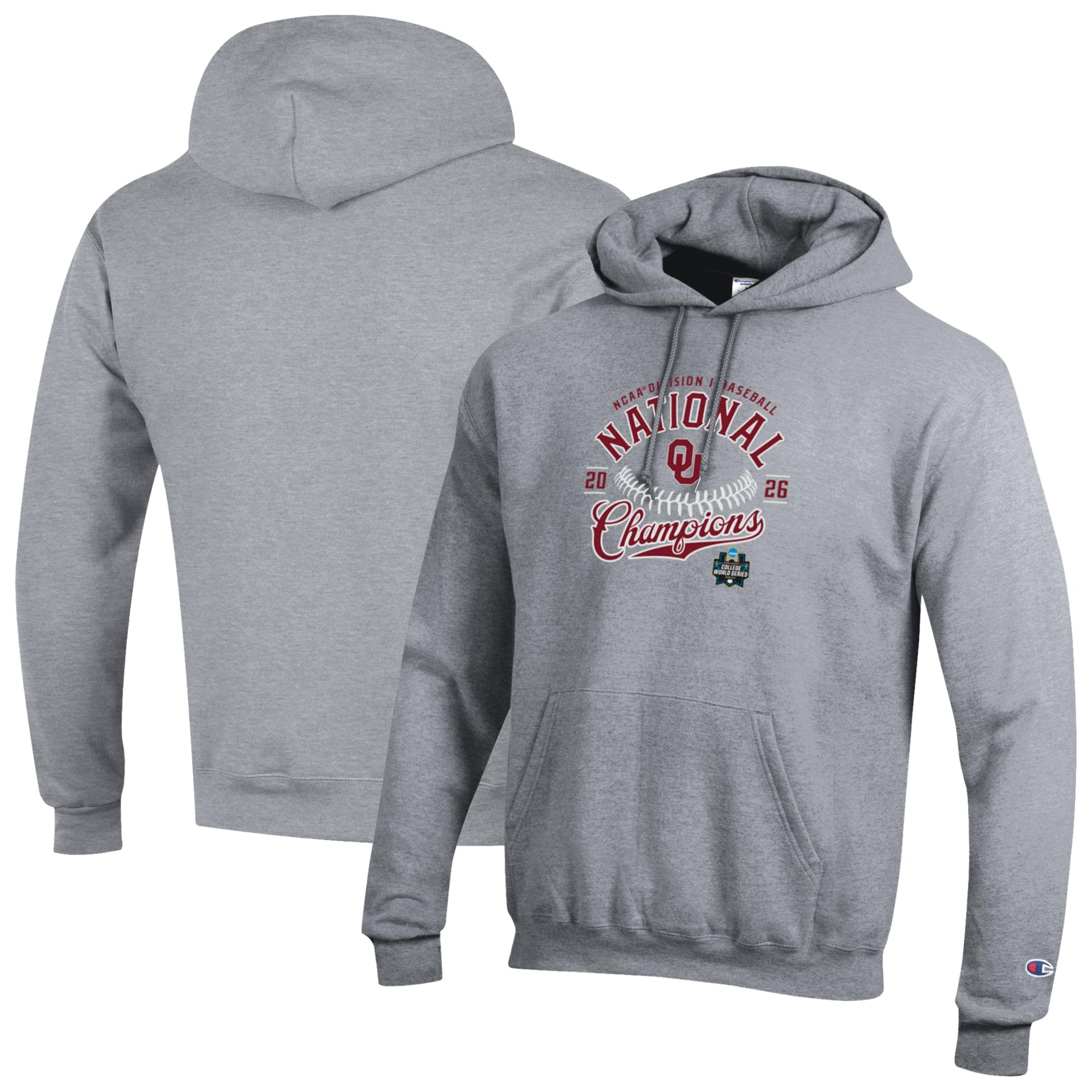 Men's Champion Gray Oklahoma Sooners 2026 NCAA Baseball Men's College World Series Champions Powerblend Hoodie