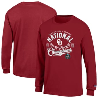 Men's Champion Crimson Oklahoma Sooners 2026 NCAA Baseball Men's College World Series Champions Jersey Long Sleeve T-Shirt