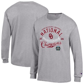 Men's Champion Gray Oklahoma Sooners 2026 NCAA Baseball Men's College World Series Champions Jersey Long Sleeve T-Shirt