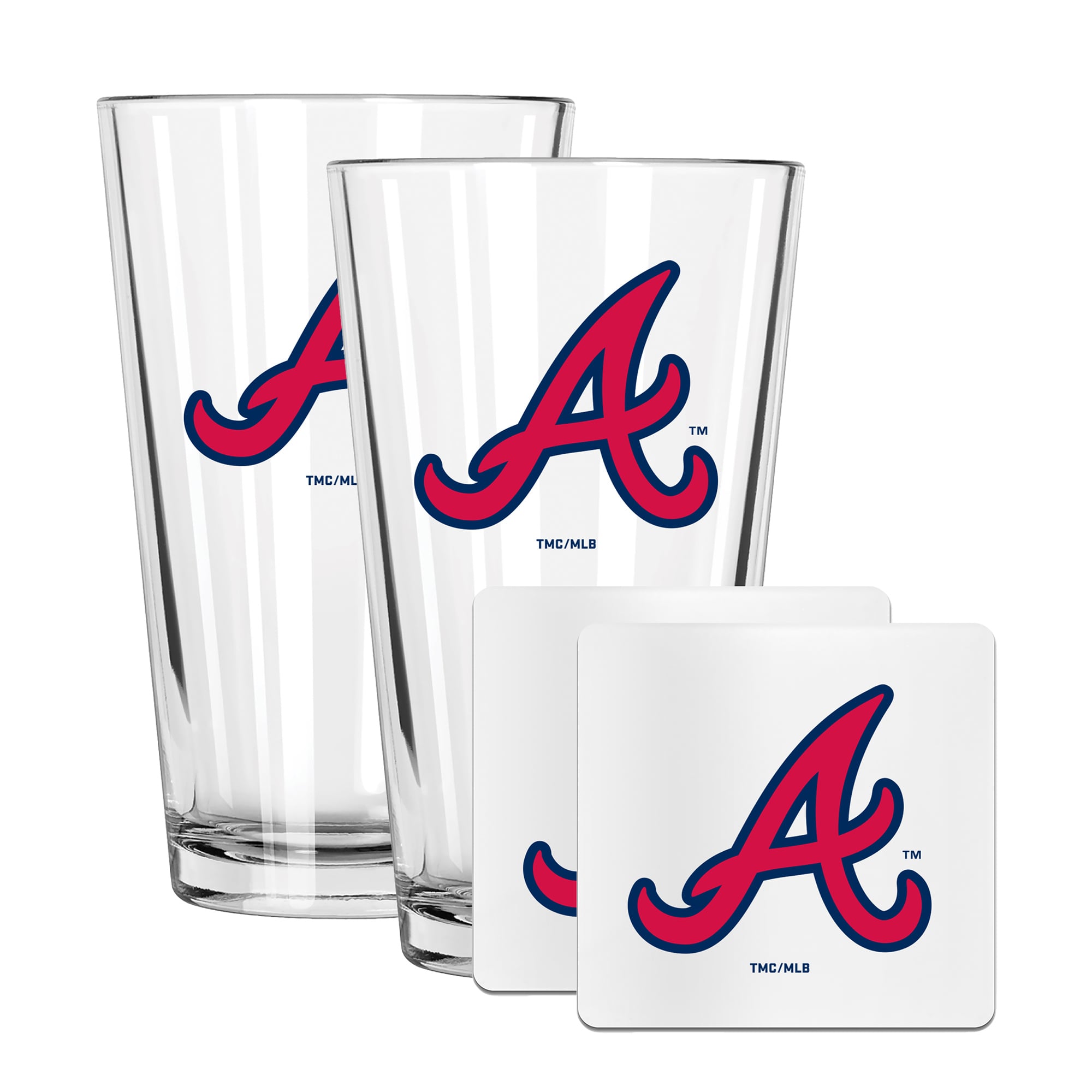 The Memory Company Atlanta Braves 16oz. Pint Glass and Coaster Set