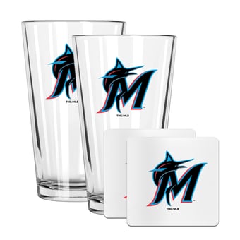 The Memory Company Miami Marlins 16oz. Pint Glass and Coaster Set