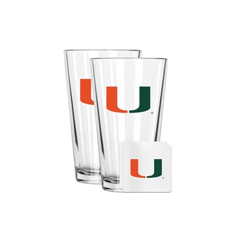 The Memory Company Miami Hurricanes 16oz. Pint Glass and Coaster Set