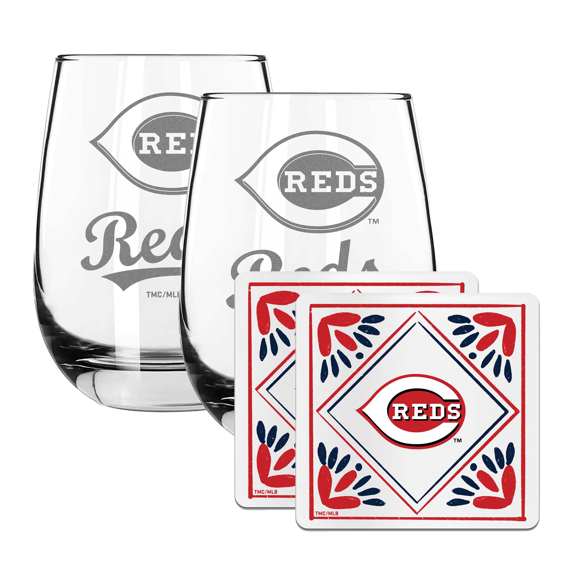 The Memory Company Cincinnati Reds 15oz. Stemless Wine Glass & Coaster Set