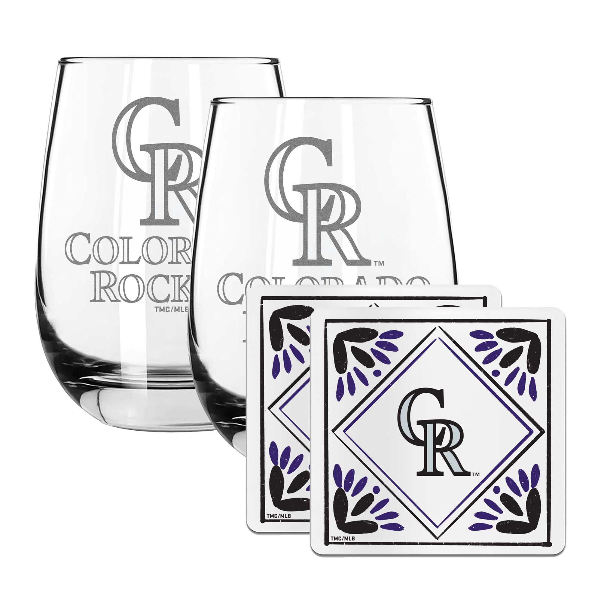 The Memory Company Colorado Rockies 15oz. Stemless Wine Glass & Coaster Set
