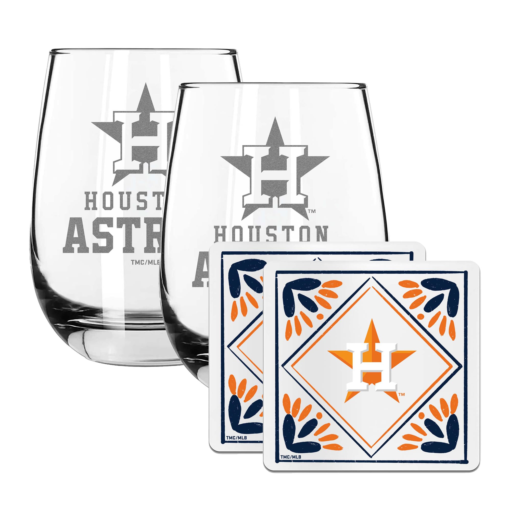 The Memory Company Houston Astros 15oz. Stemless Wine Glass & Coaster Set