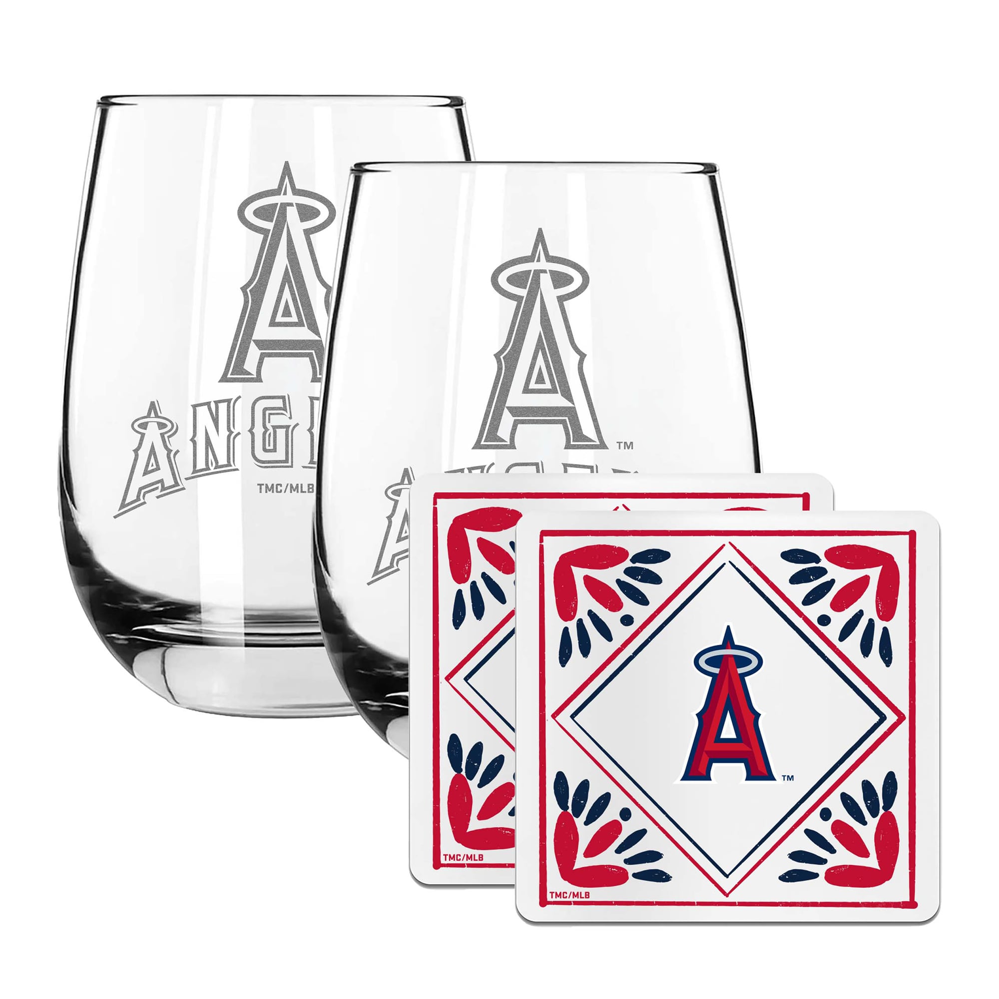 The Memory Company Los Angeles Angels 15oz. Stemless Wine Glass & Coaster Set