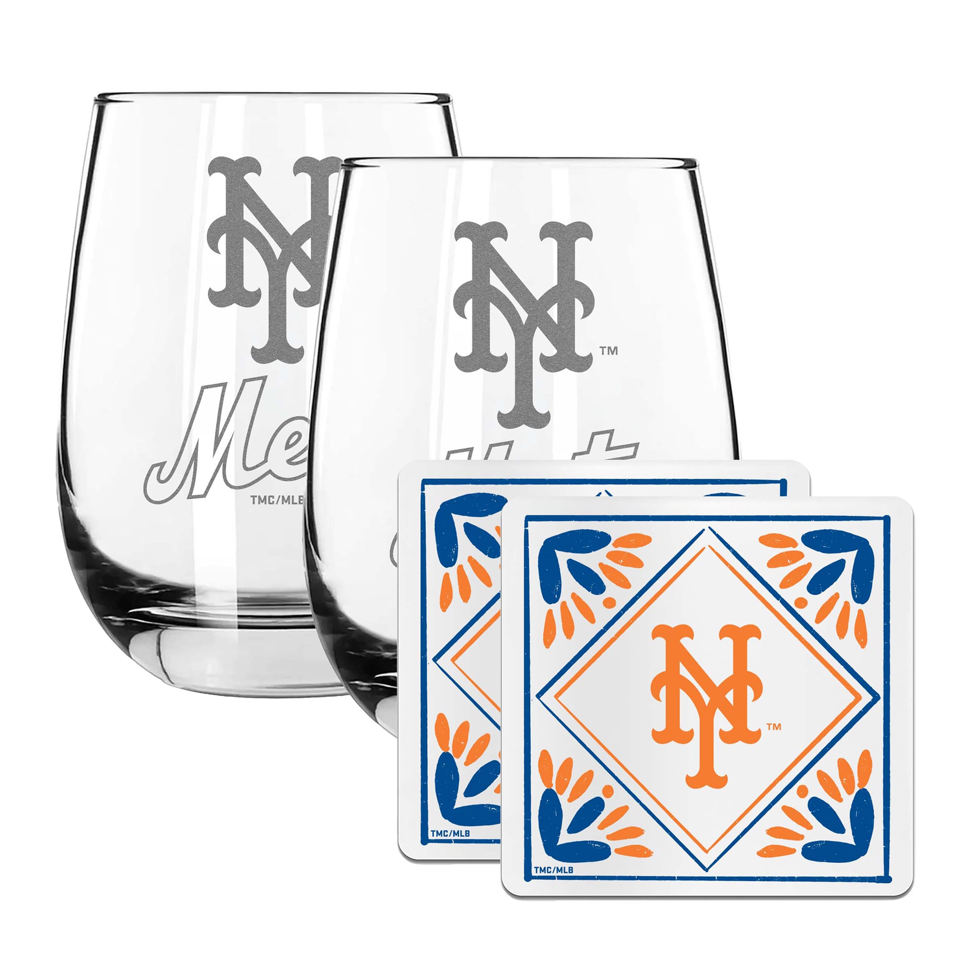 The Memory Company New York Mets 15oz. Stemless Wine Glass & Coaster Set