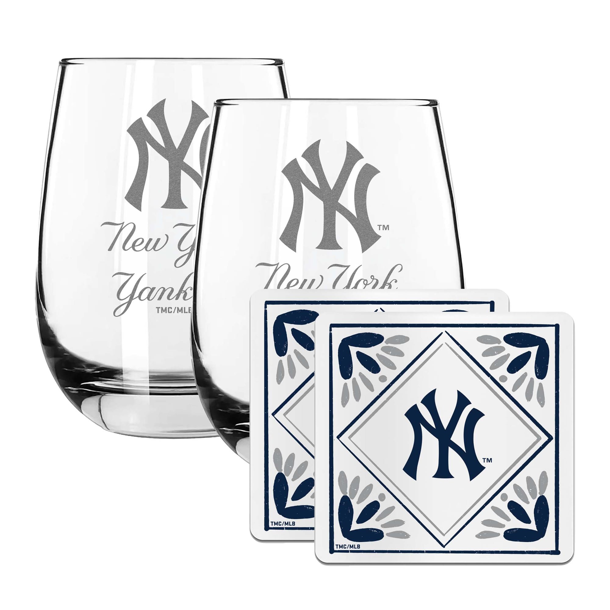 The Memory Company New York Yankees 15oz. Stemless Wine Glass & Coaster Set