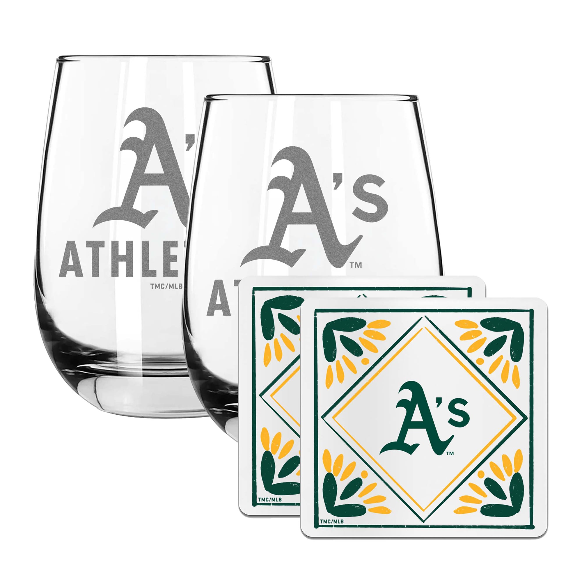 The Memory Company Athletics 15oz. Stemless Wine Glass & Coaster Set
