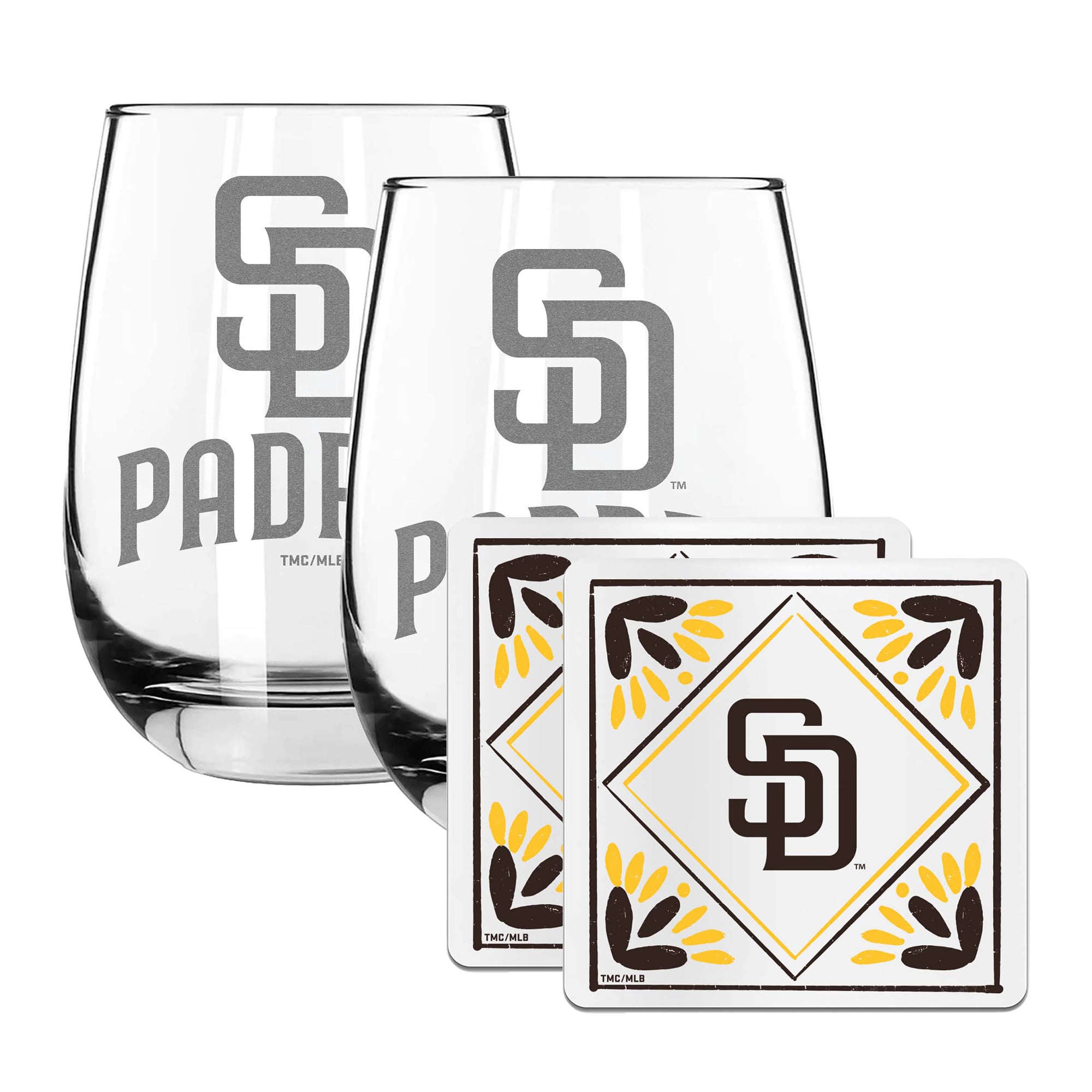 The Memory Company San Diego Padres 15oz. Stemless Wine Glass & Coaster Set
