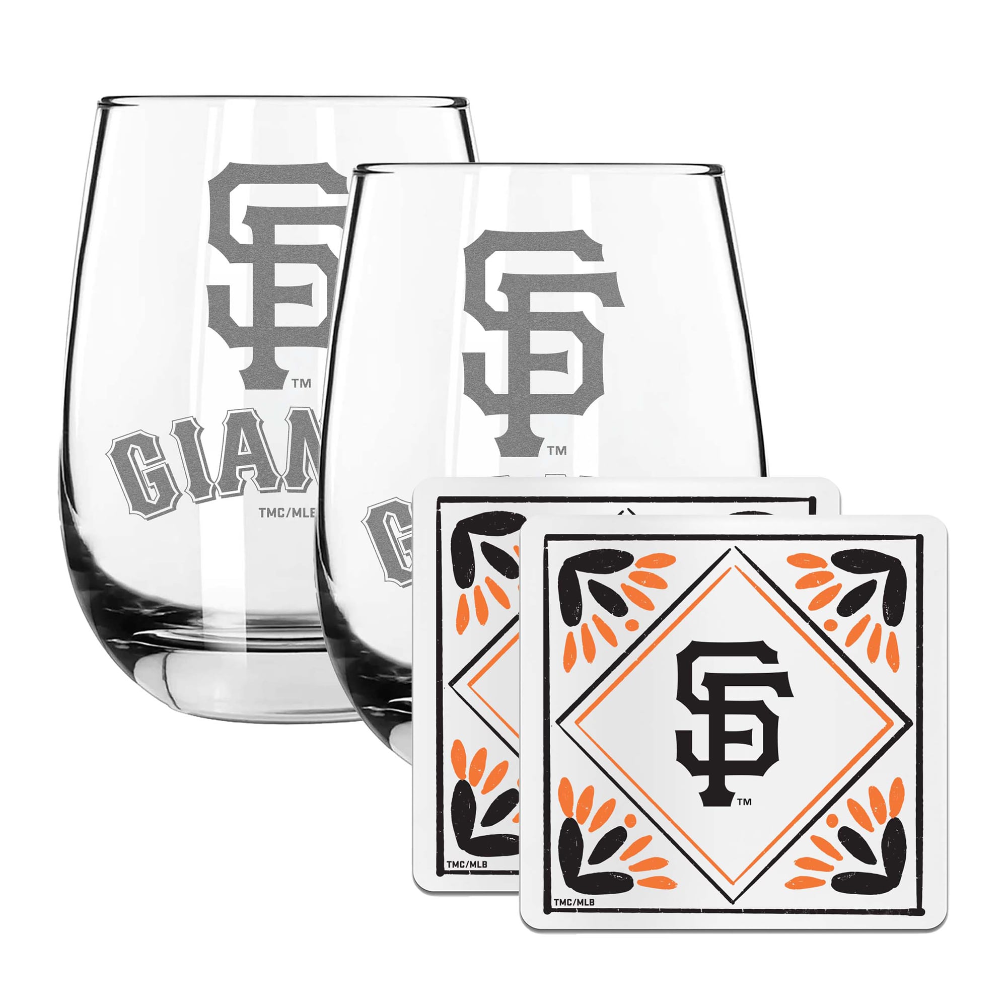 The Memory Company San Francisco Giants 15oz. Stemless Wine Glass & Coaster Set