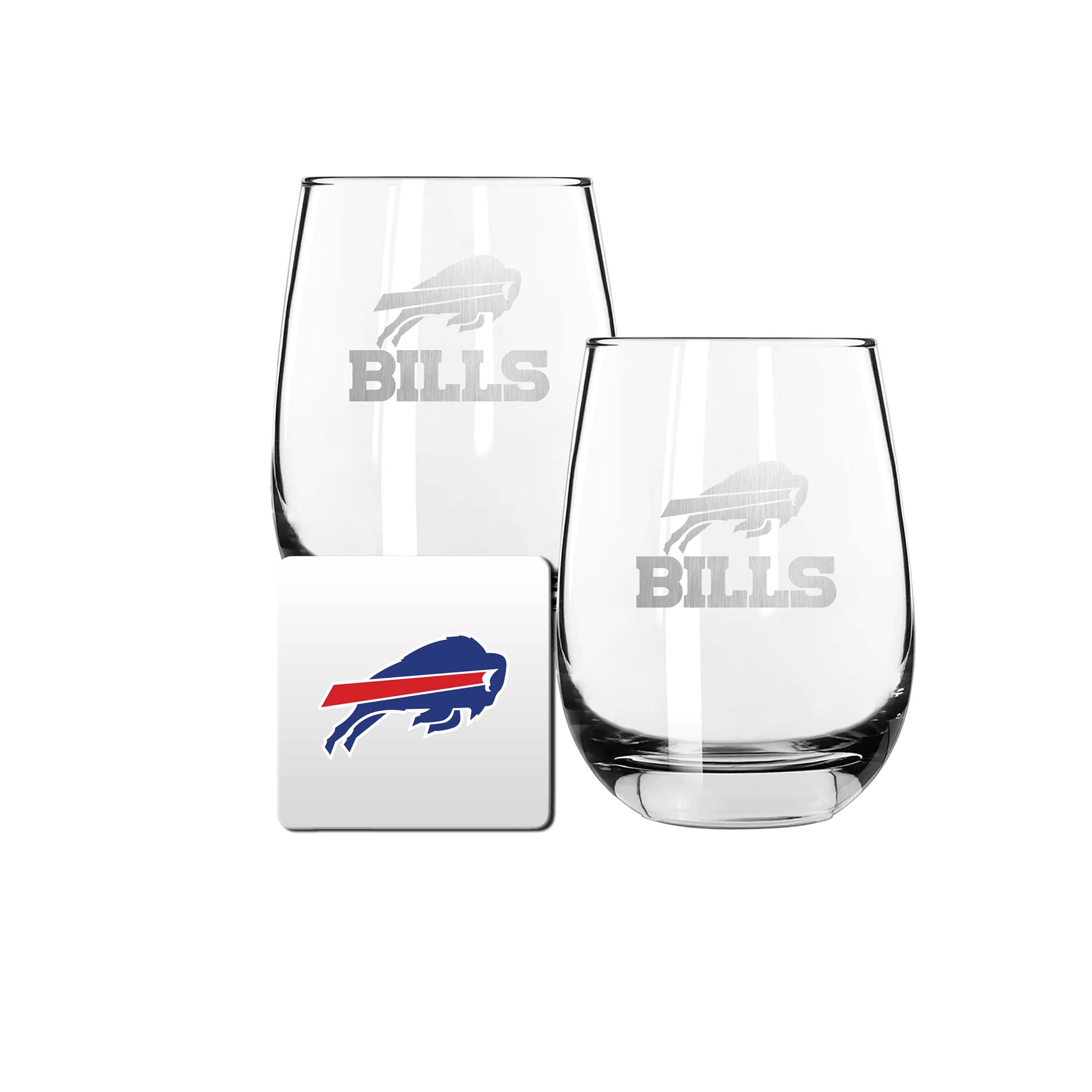 The Memory Company Buffalo Bills 15oz. Stemless Wine Glass & Coaster Set The Memory Company Buffalo Bills 15oz. Stemless Wine Glass & Coaster Set
