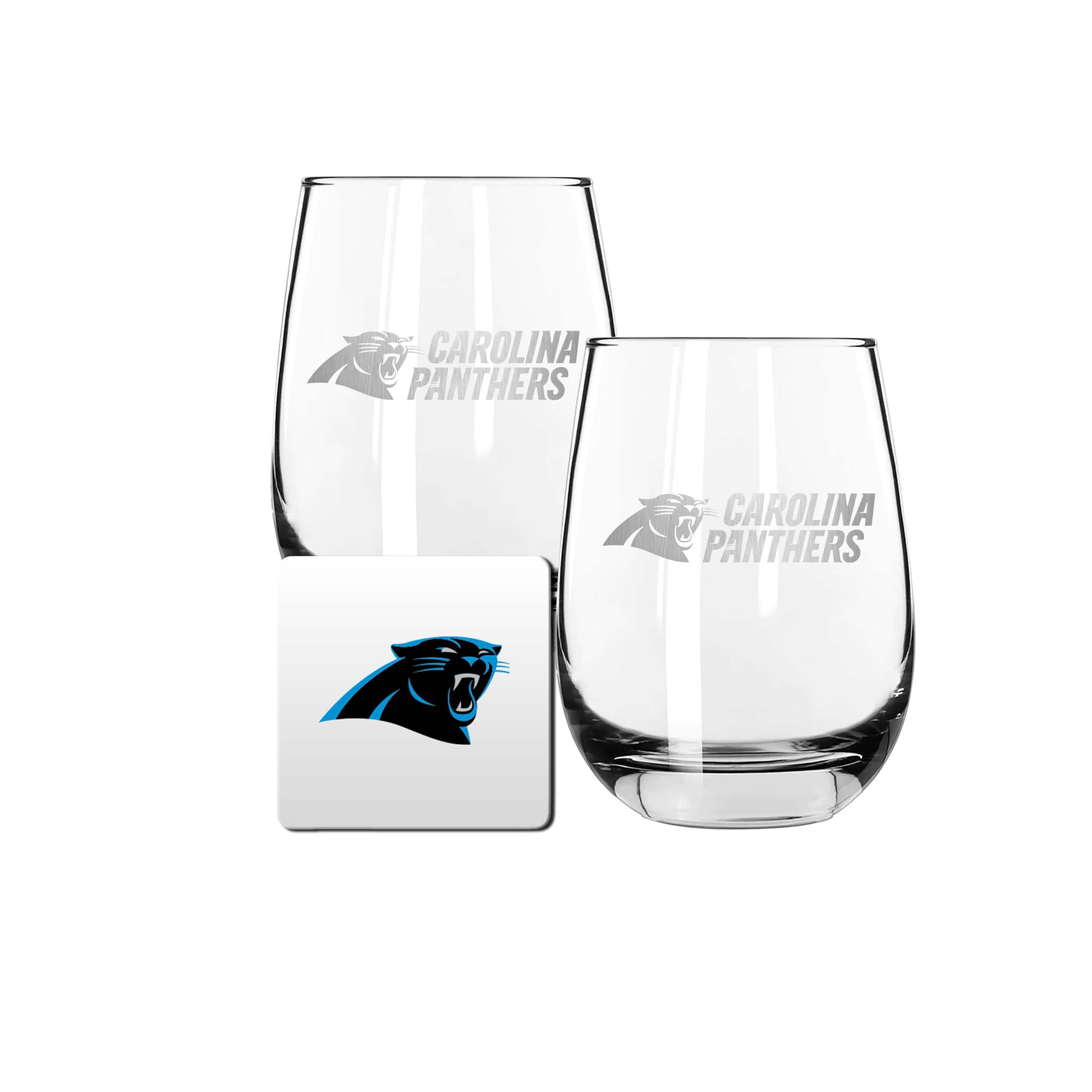 The Memory Company Carolina Panthers 15oz. Stemless Wine Glass & Coaster Set