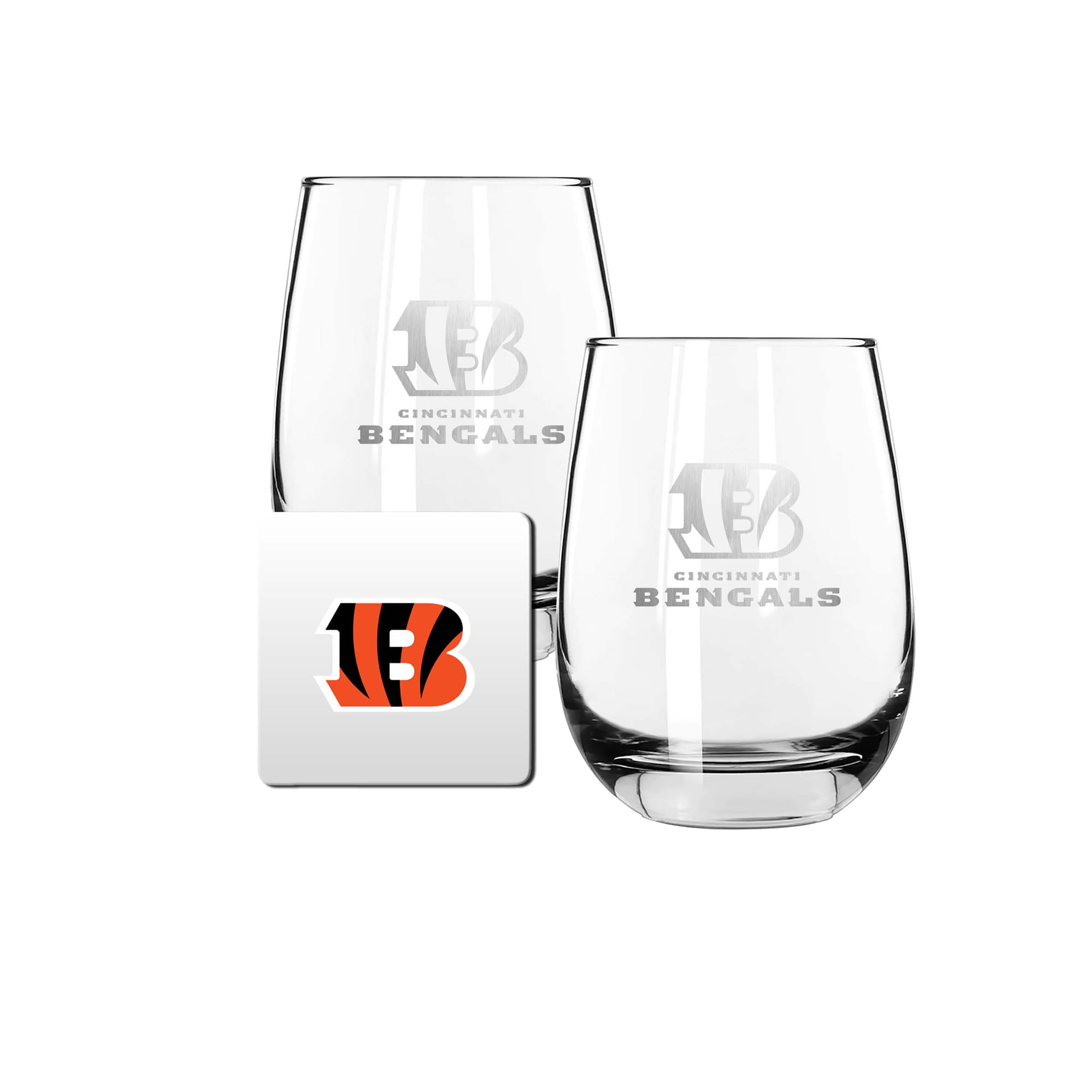 The Memory Company Cincinnati Bengals 15oz. Stemless Wine Glass & Coaster Set