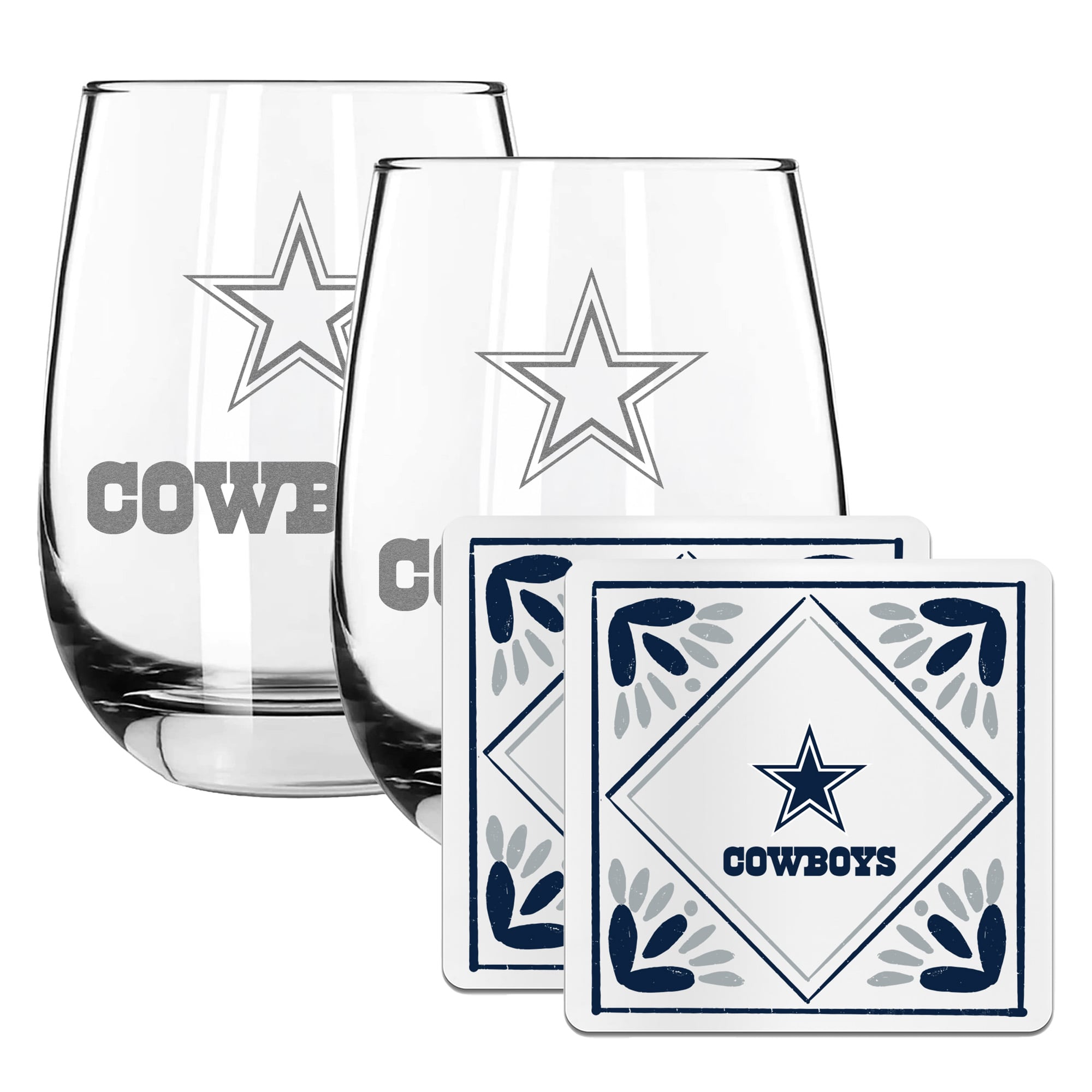 The Memory Company Dallas Cowboys 15oz. Stemless Wine Glass & Coaster Set