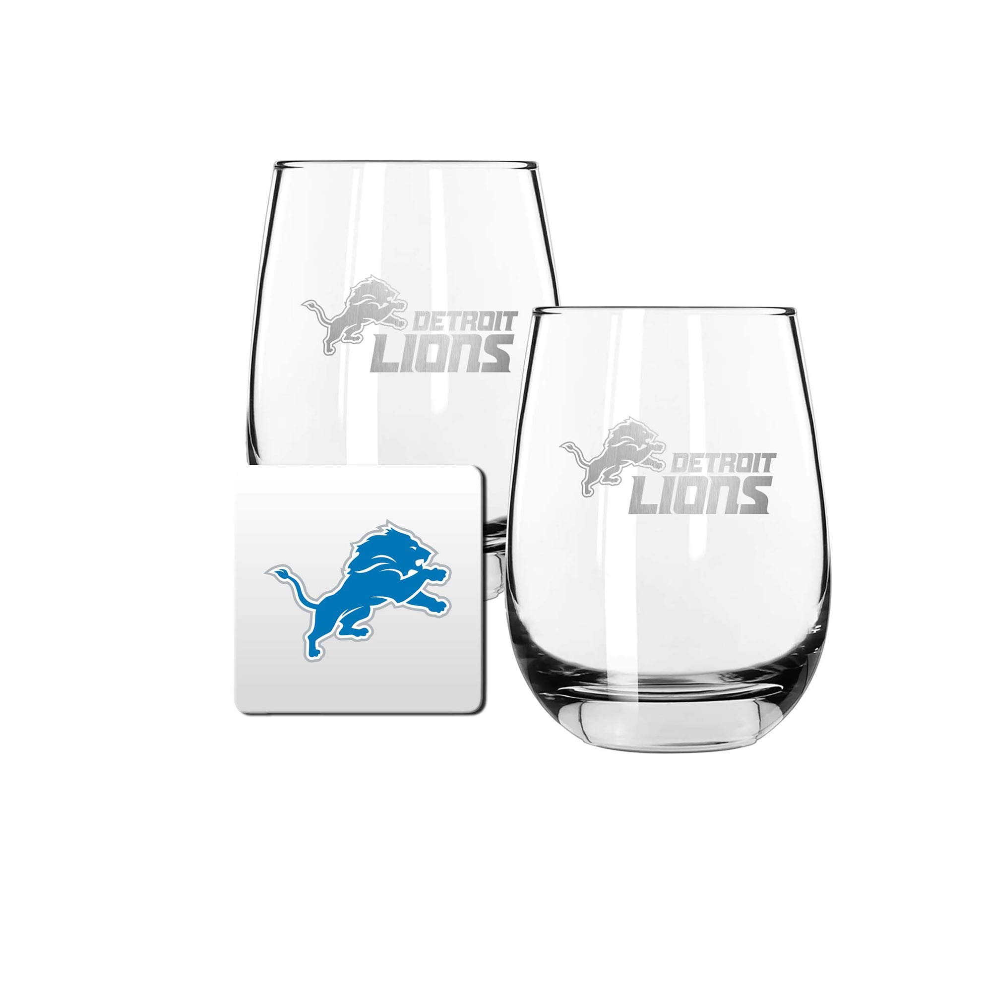 The Memory Company Detroit Lions 15oz. Stemless Wine Glass & Coaster Set