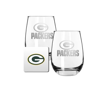 The Memory Company Green Bay Packers 15oz. Stemless Wine Glass & Coaster Set