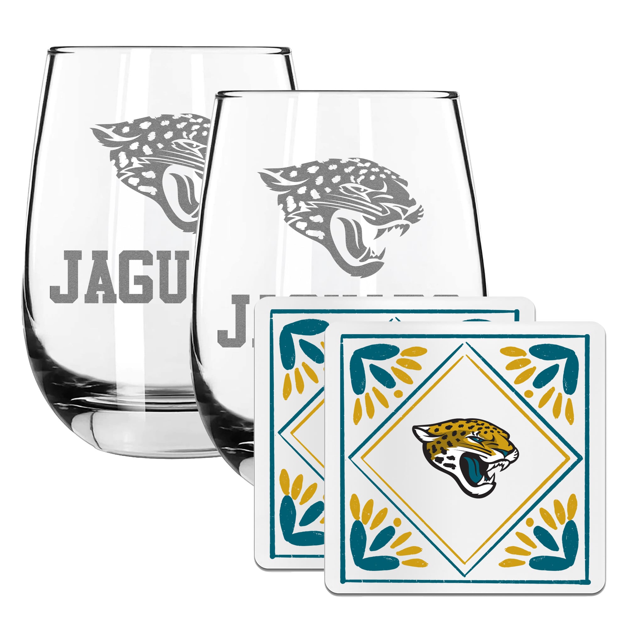 The Memory Company Jacksonville Jaguars 15oz. Stemless Wine Glass & Coaster Set