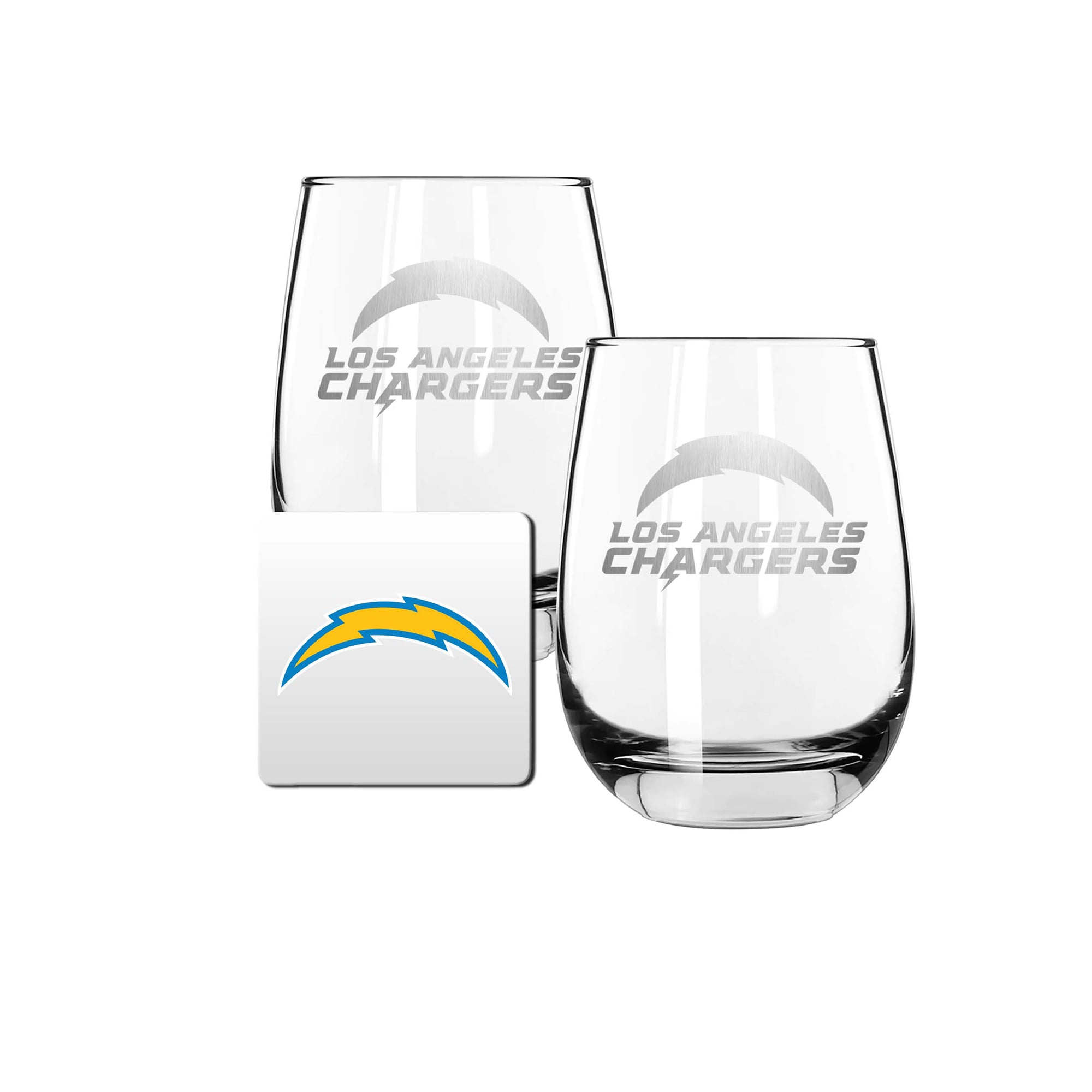 The Memory Company Los Angeles Chargers 15oz. Stemless Wine Glass & Coaster Set