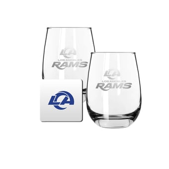 The Memory Company Los Angeles Rams 15oz. Stemless Wine Glass & Coaster Set