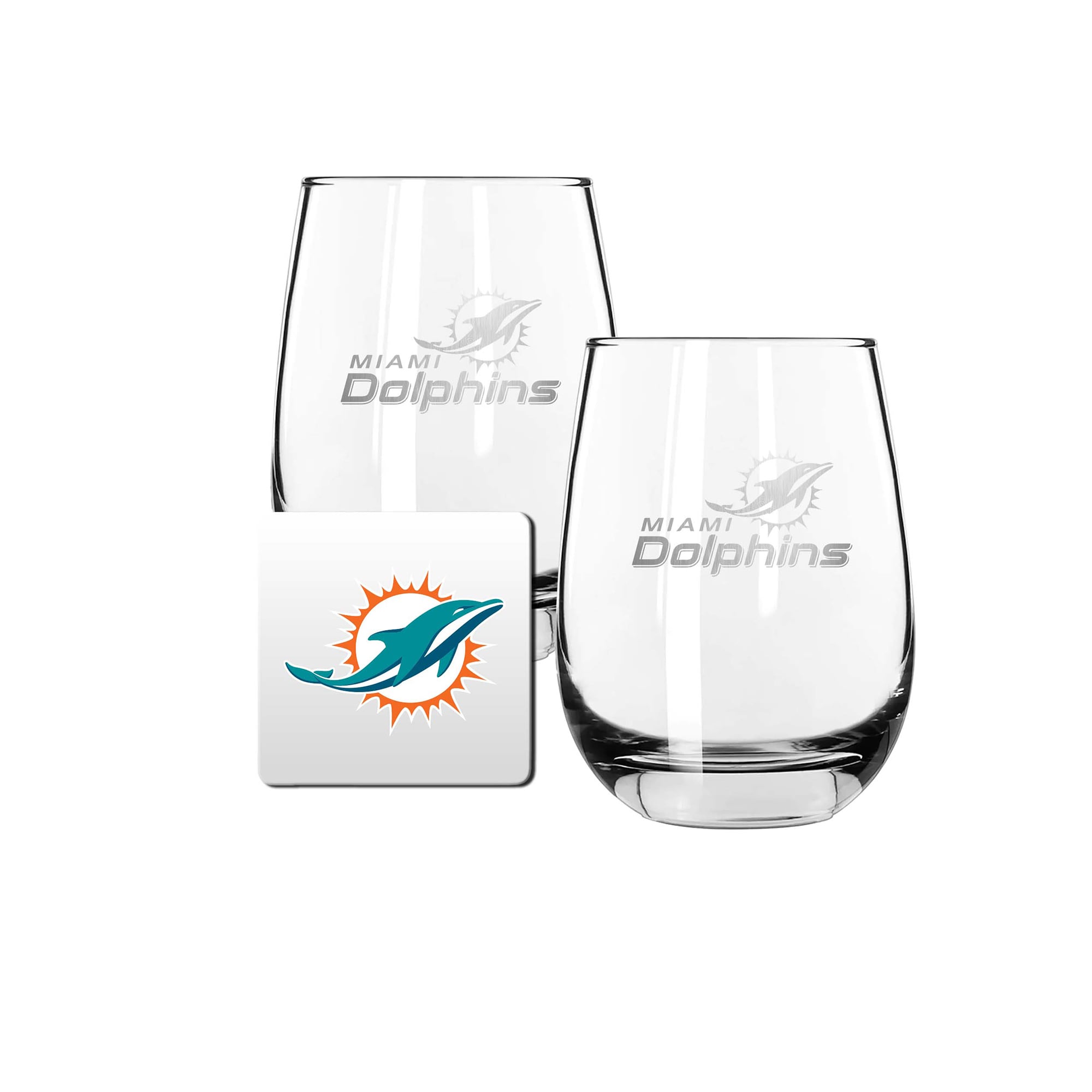 The Memory Company Miami Dolphins 15oz. Stemless Wine Glass & Coaster Set