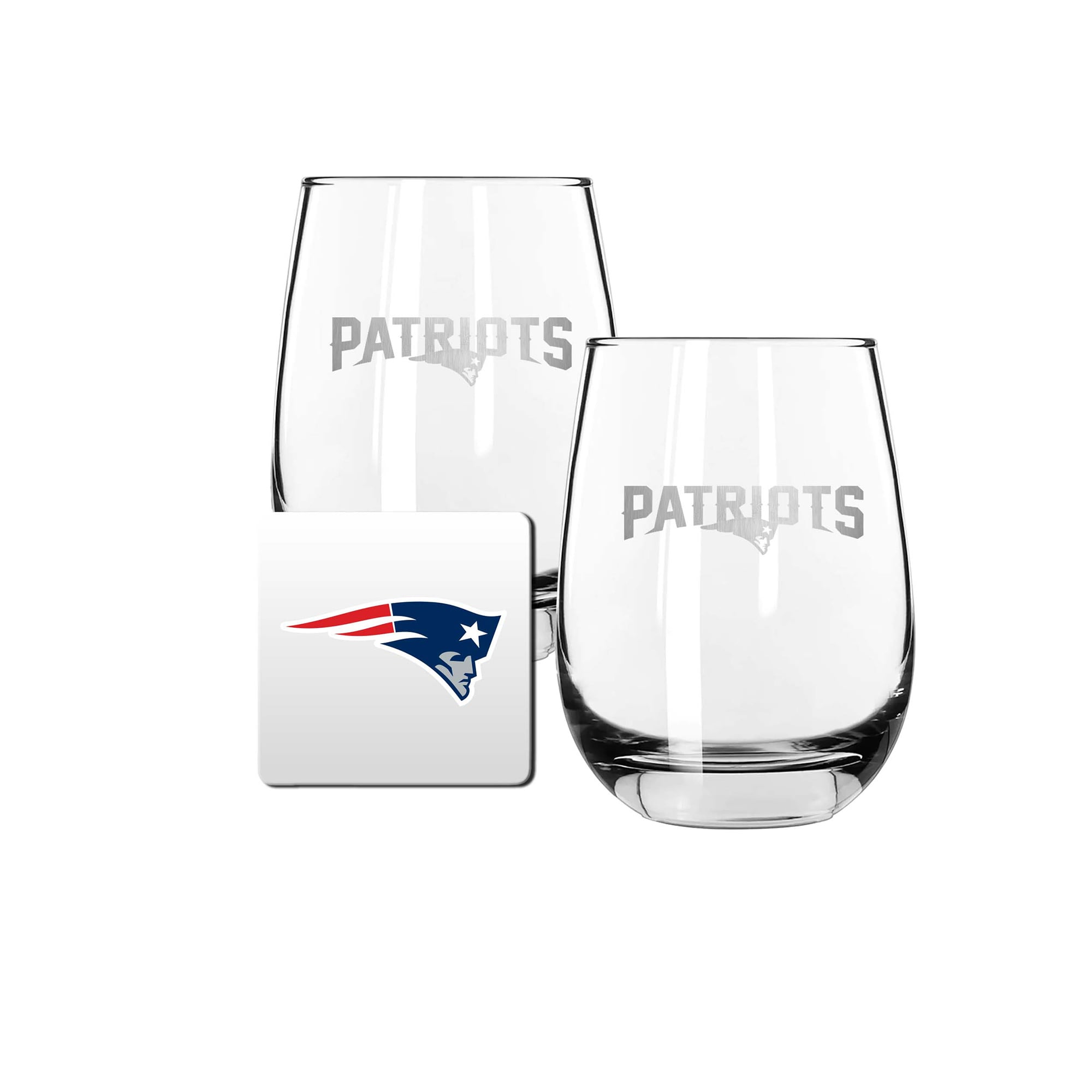 The Memory Company New England Patriots 15oz. Stemless Wine Glass & Coaster Set