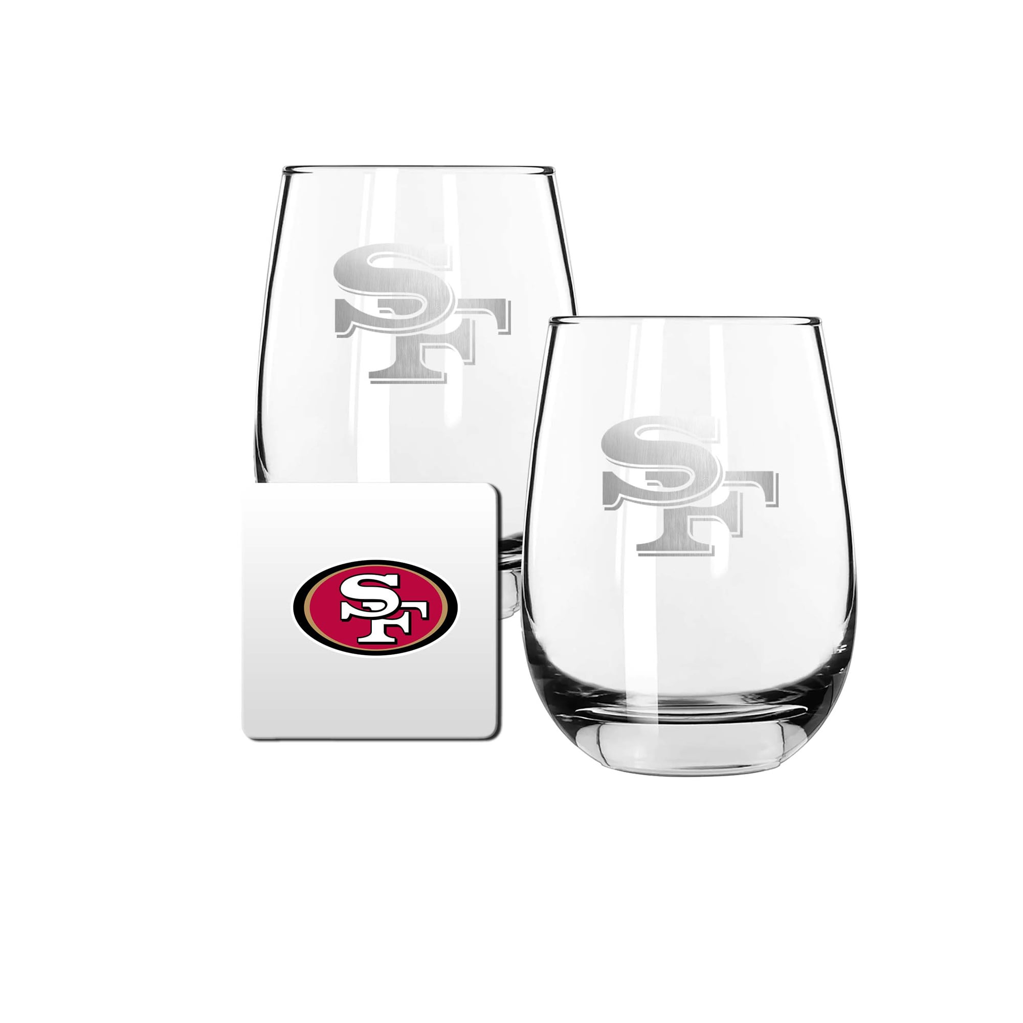 The Memory Company San Francisco 49ers 15oz. Stemless Wine Glass & Coaster Set