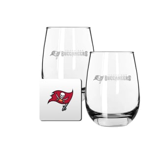 The Memory Company Tampa Bay Buccaneers 15oz. Stemless Wine Glass & Coaster Set
