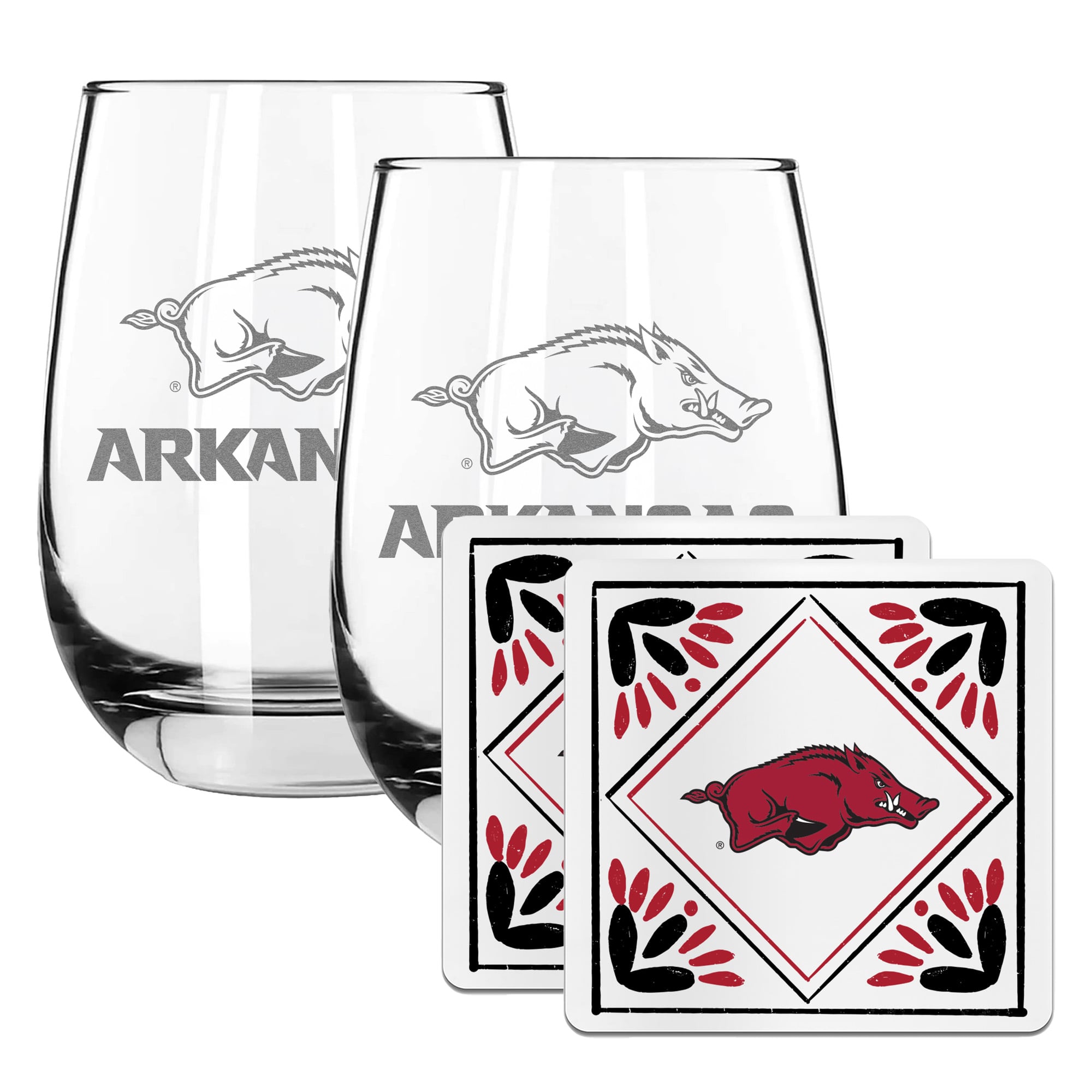 The Memory Company Arkansas Razorbacks 15oz. Stemless Wine Glass & Coaster Set