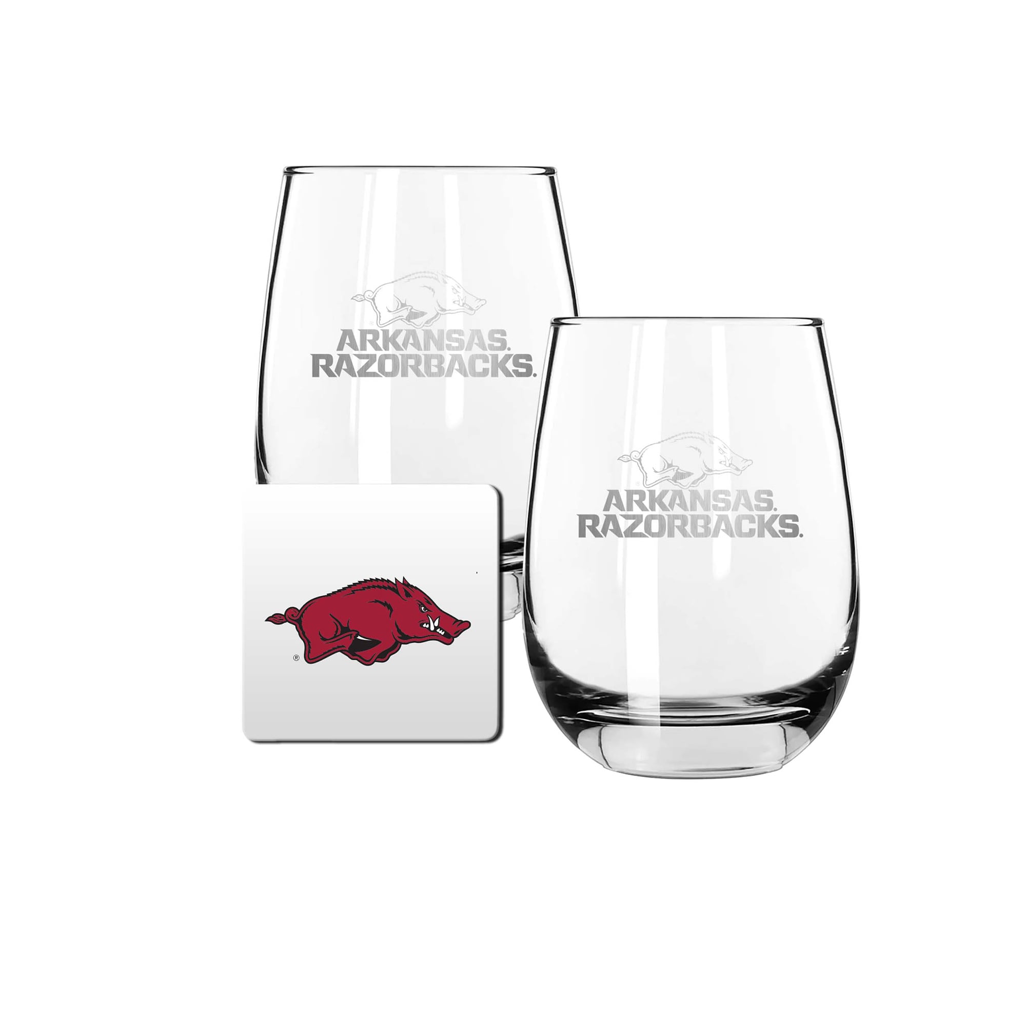 The Memory Company Arkansas Razorbacks 15oz. Stemless Wine Glass & Coaster Set